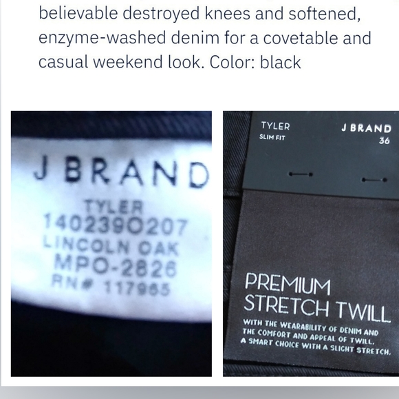 mens j brand tyler slim stretch black twill pants - Picture 7 of 8